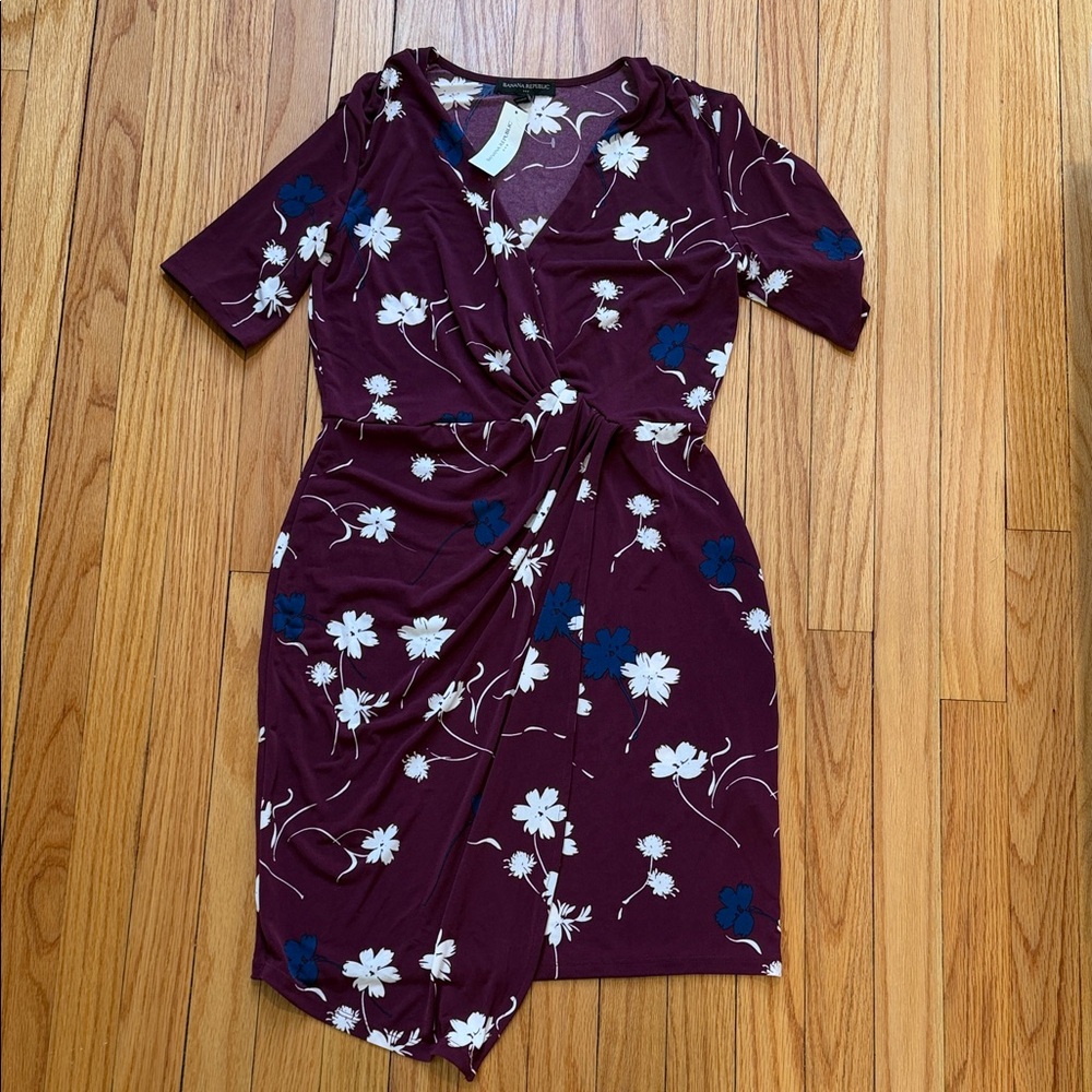 Floral Wrap Dress in Burgundy and Blue